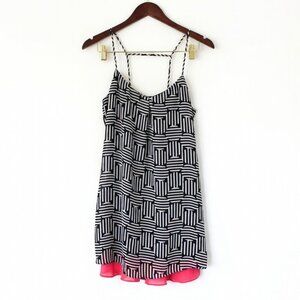 Accidentally in Love | Geometric Print Mini Dress with Hot Pink Hem Medium